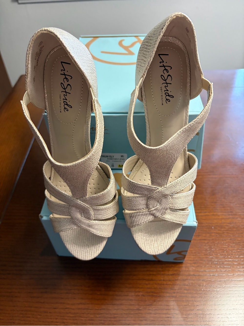 Life Stride Light Caramel Platinum Knotted Slingback Heels